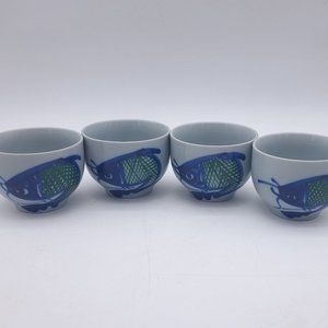 Four Sake or Tea Cups New Vintage Fish Theme